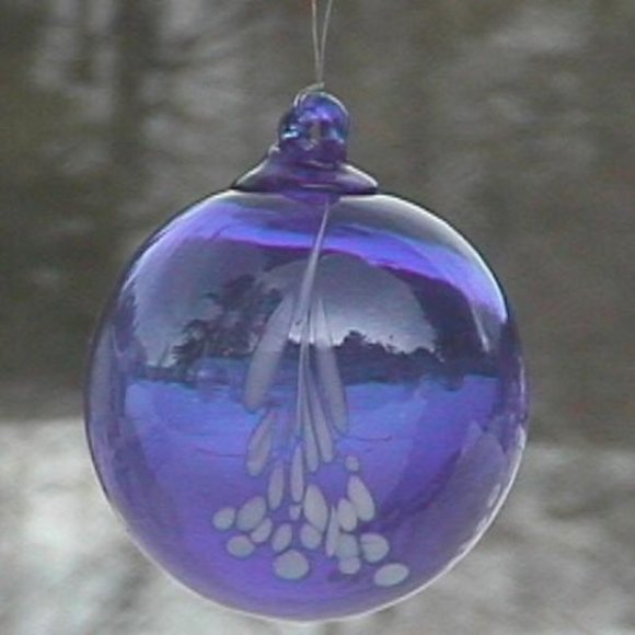 Hanging Glass Ball 4" Diameter Cobalt Blue with White Swoosh (1) GB73 - Picture 2 of 2